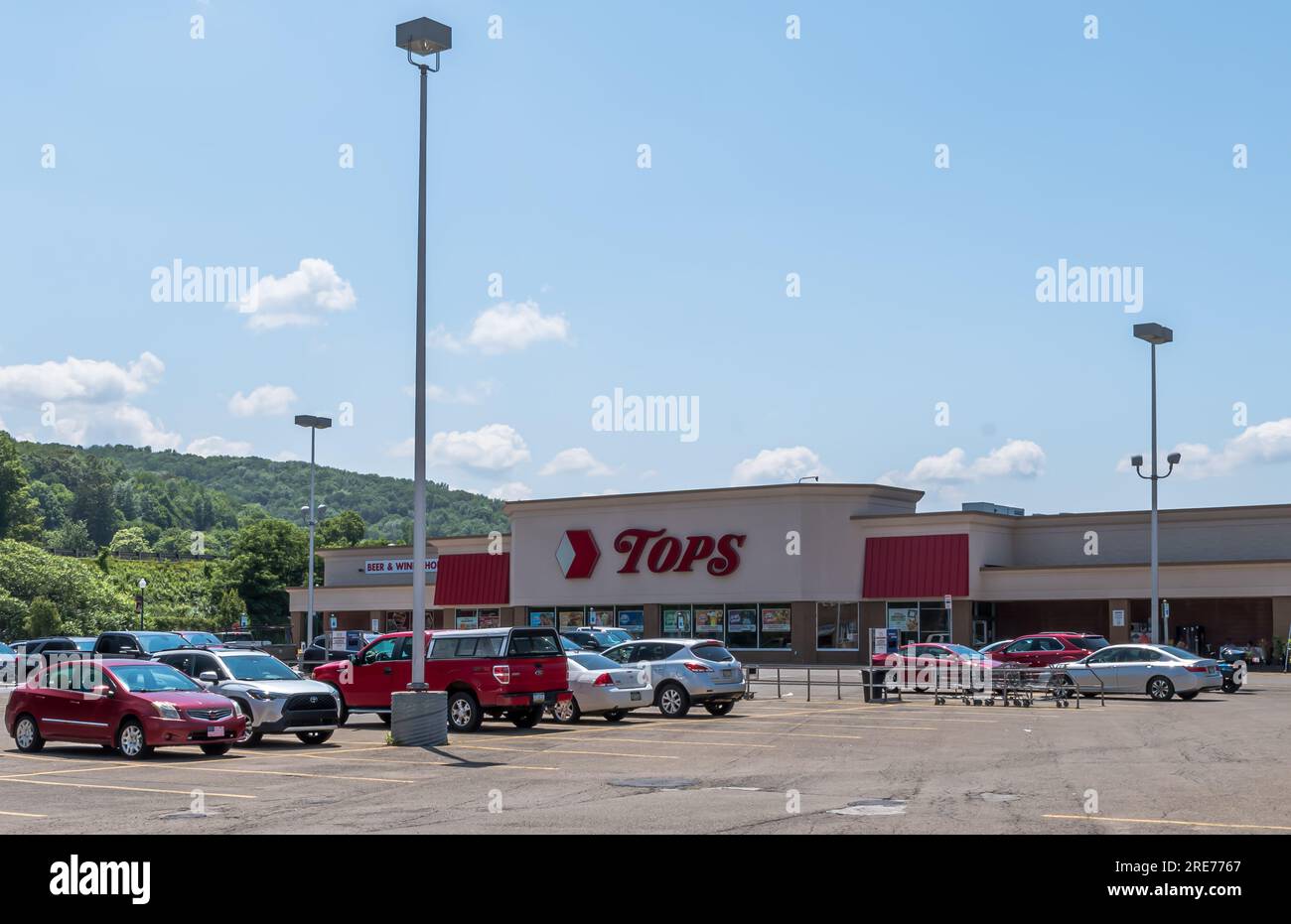 The Tops Grocery Store and parking lot on Main Street in Bradford