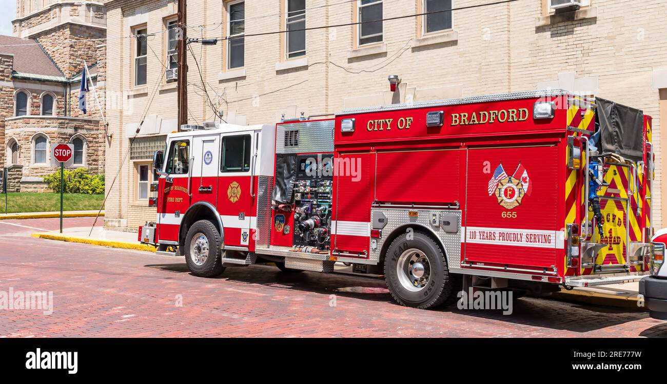 A City of Bradford Fire Department fire truck parked next to the fire