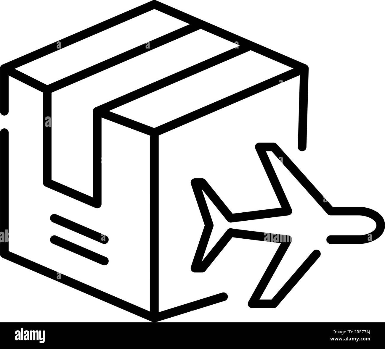 Air cargo delivery. Parcel box and plane symbol. Pixel perfect, editable stroke Stock Vector