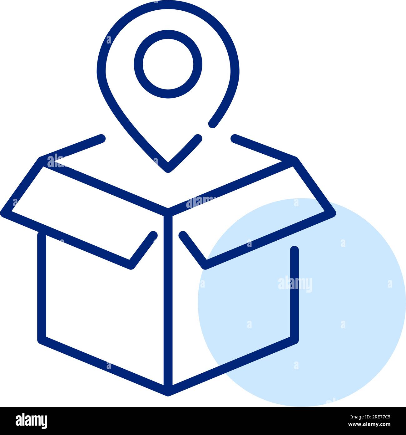 Open delivery box with map pointer. Delivery or pick-up address. Pixel perfect icon Stock Vector