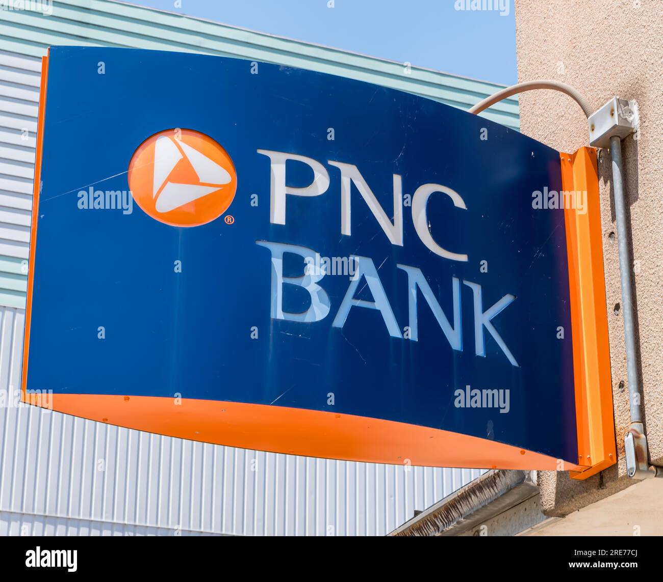The PNC Bank sign on its building on Main Street in Bradford, Pennsylvania, USA Stock Photo