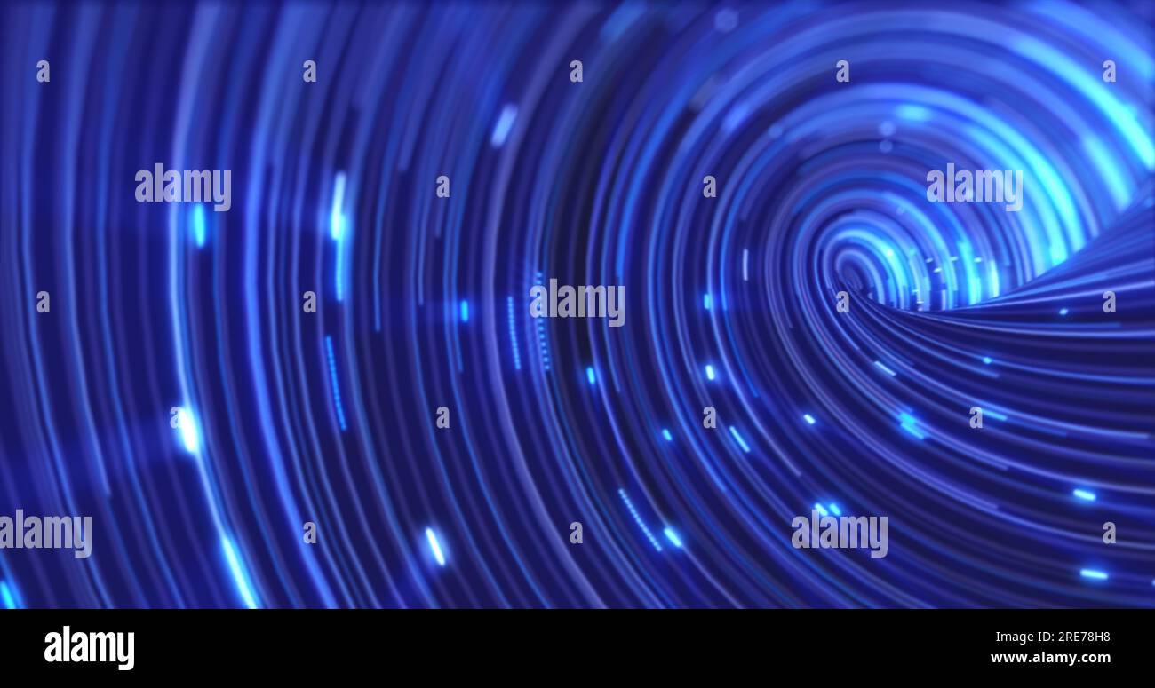Abstract energy blue swirling curved lines of glowing magical streaks ...
