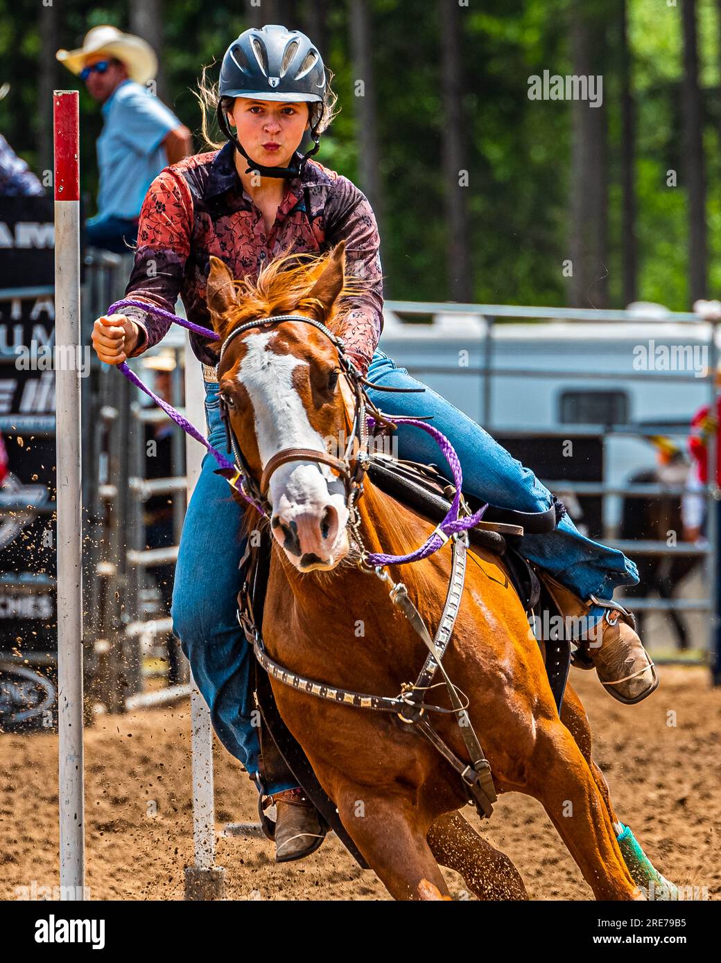 Canada Rodeo. ERIN ONTARIO RAM RODEO - on July 22-23 in Erin, Ontario, a rodeo type competition took place. Riding horses and bulls. Horse slalom. Stock Photo