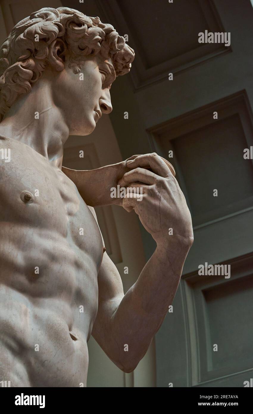 Fragment of the famous David by Michelangelo in Accademia Gallery, Florence Stock Photo