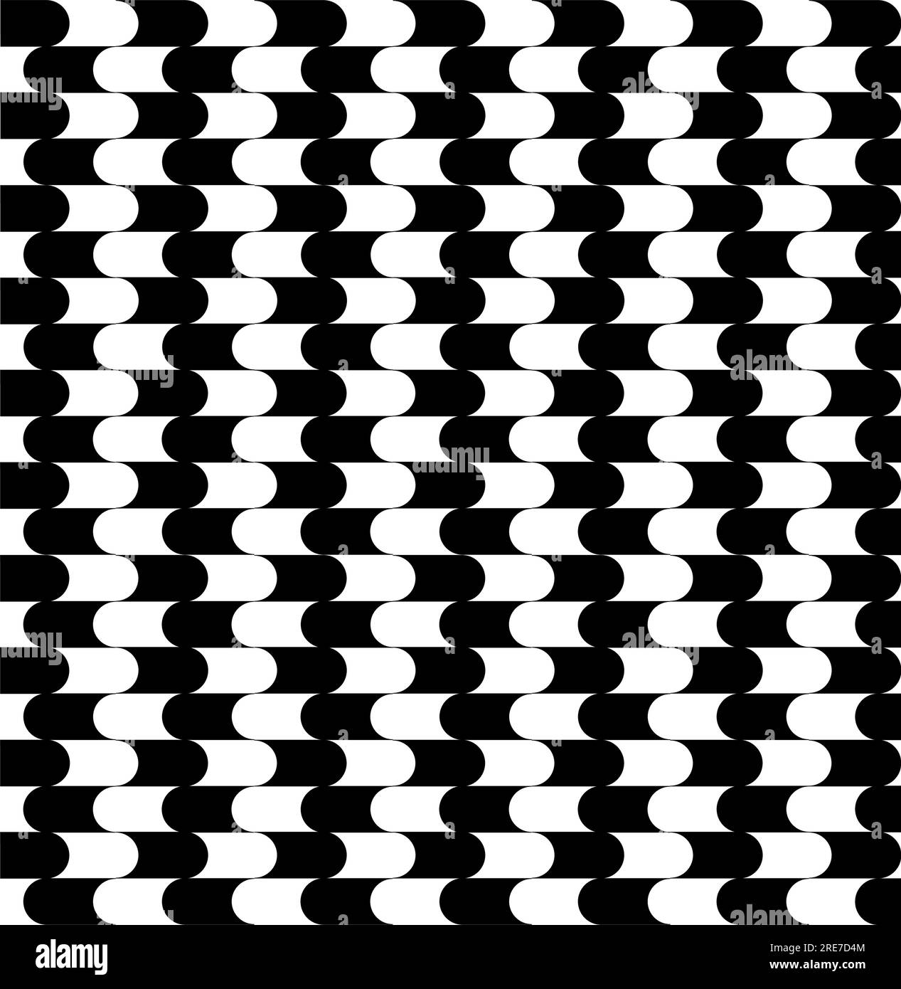 Black and white bent pattern. Op art, illusion,  horizontal  shape. Stock Vector