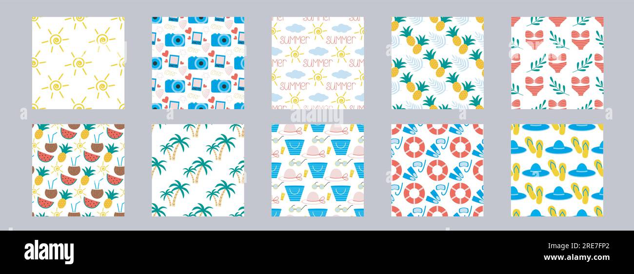 Set of summer tropical holiday seamless patterns Stock Vector Image ...