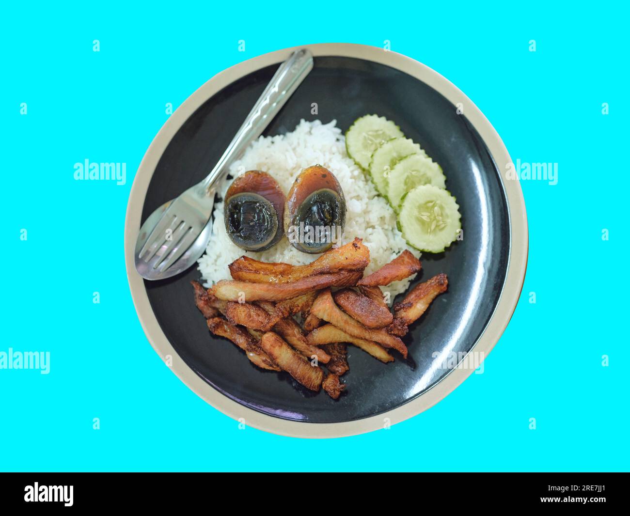 Deepfried pork belly with fish sauce , preserved egg and spicy dipping