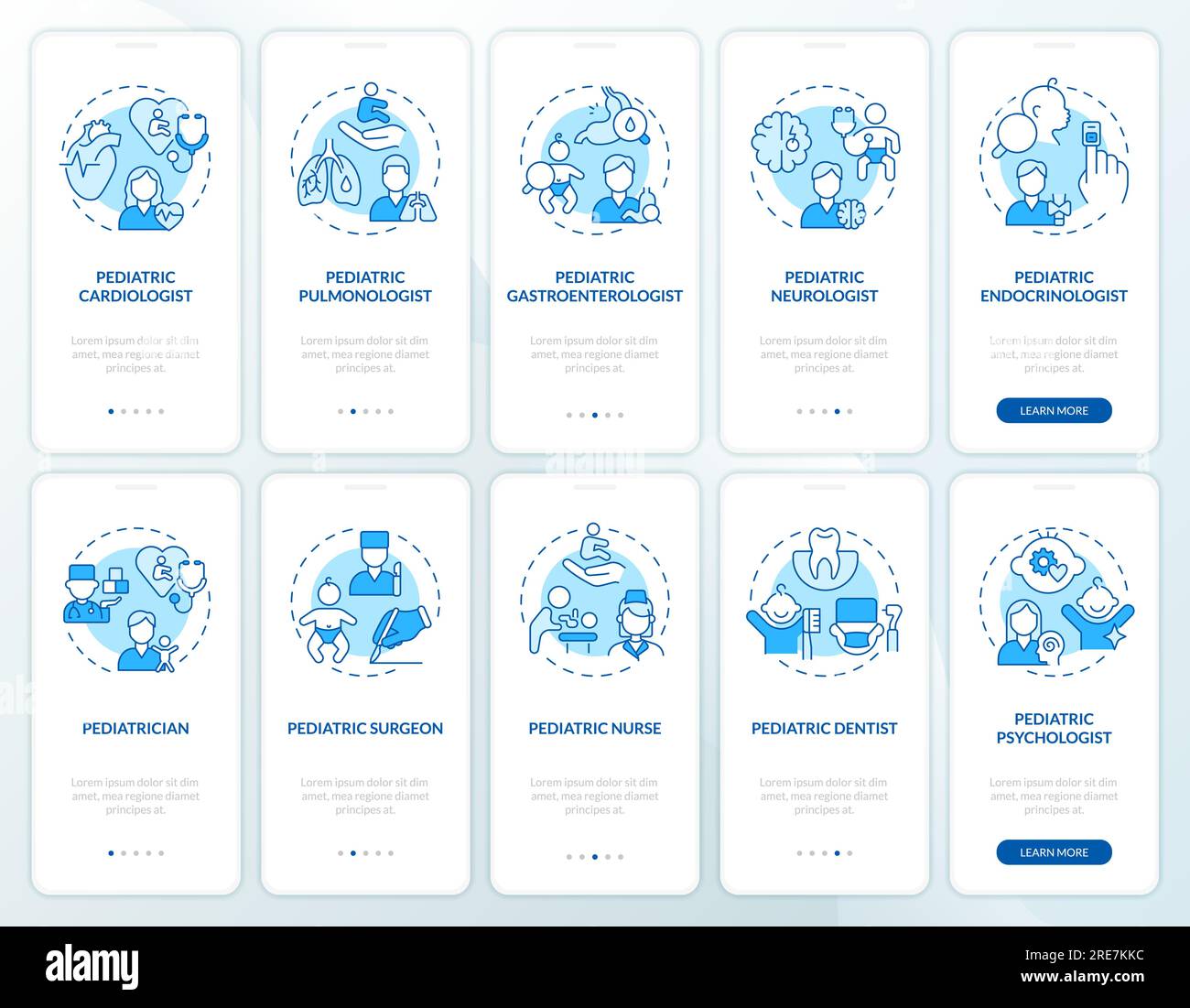 Pediatric care blue onboarding mobile app screen set Stock Vector Image ...