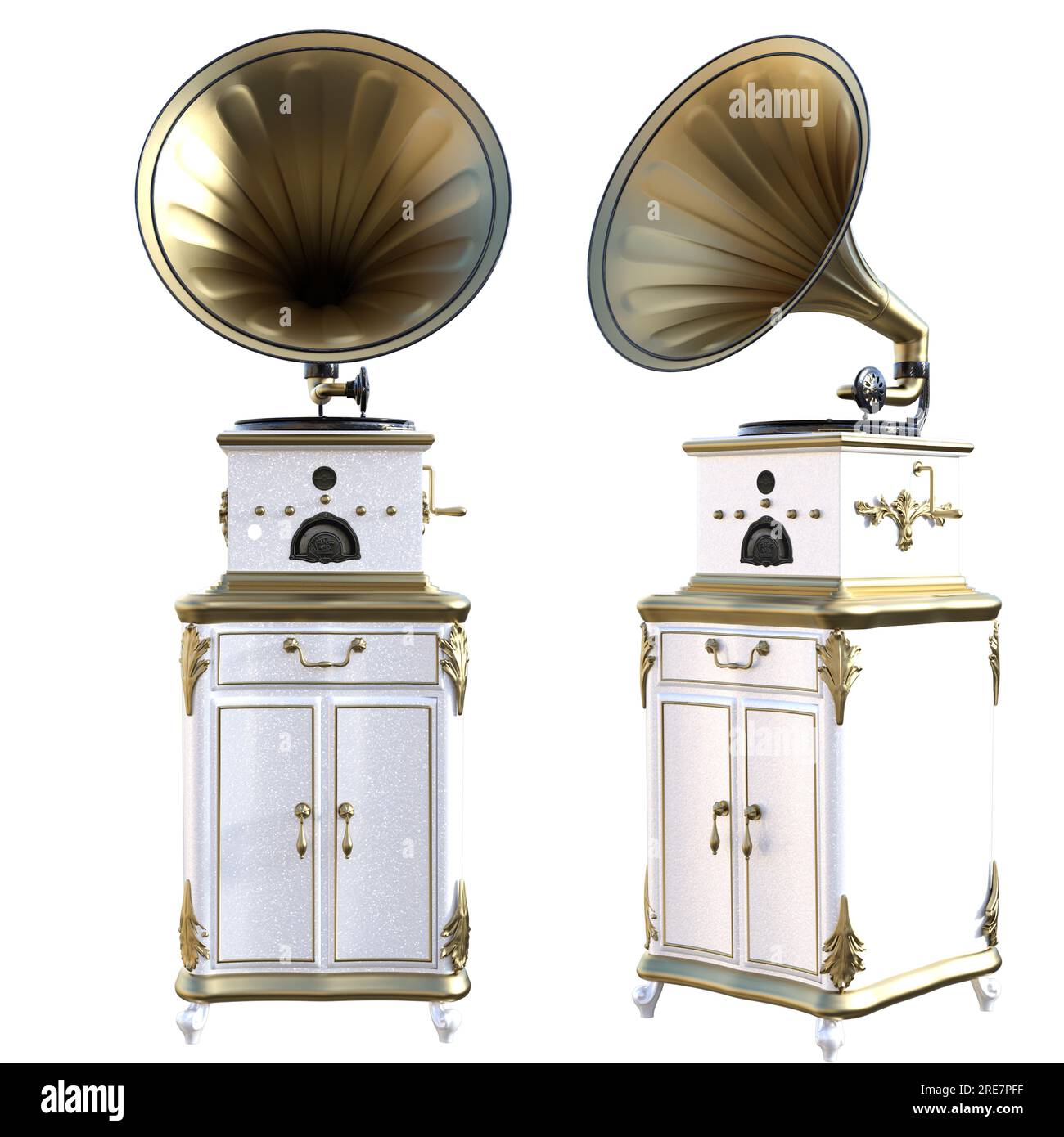 Pair of Gramophones isolated on white, 3drender. Stock Photo
