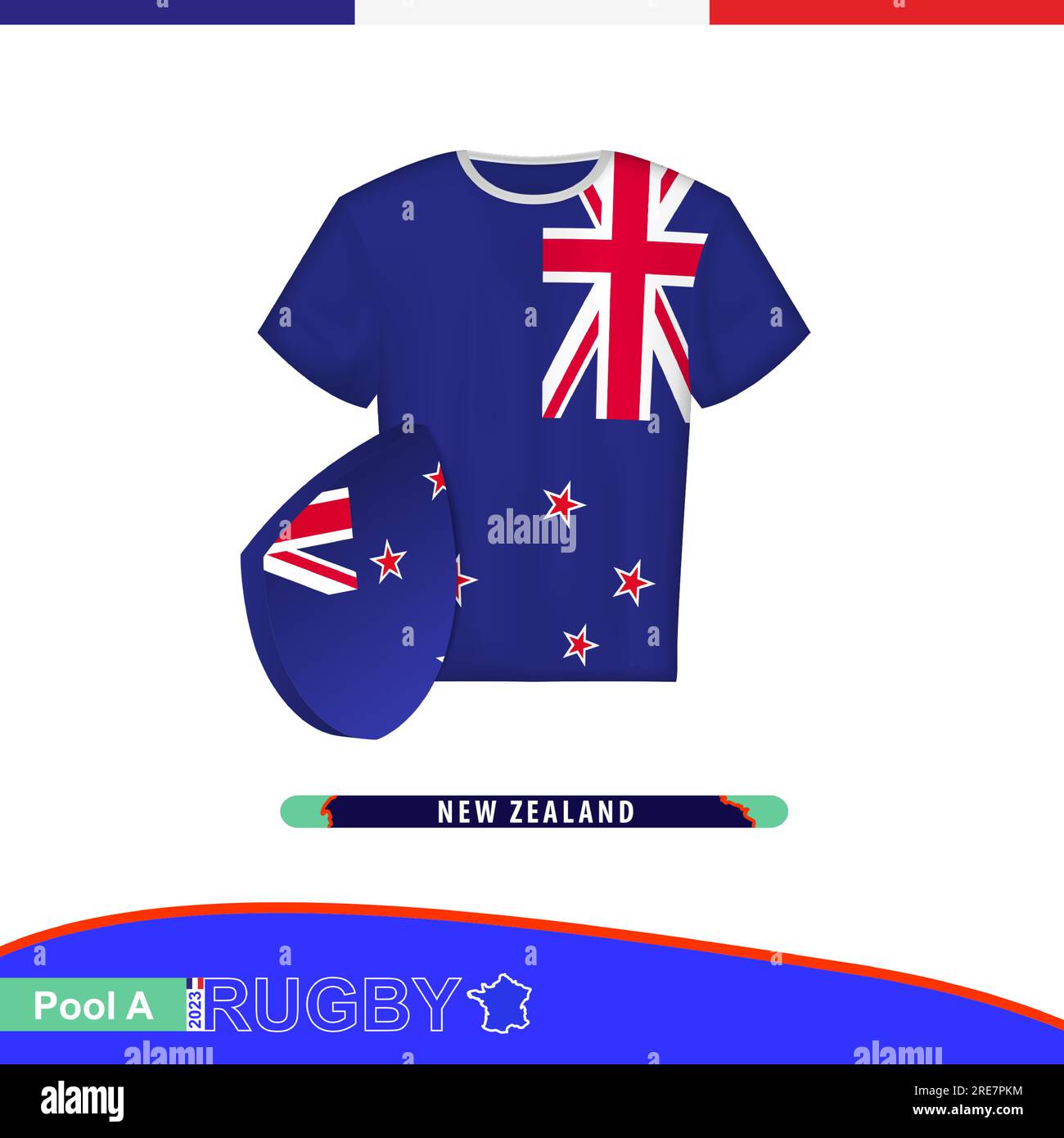 Rugby jersey of New Zealand national team with flag. Vector illustration. Stock Vector