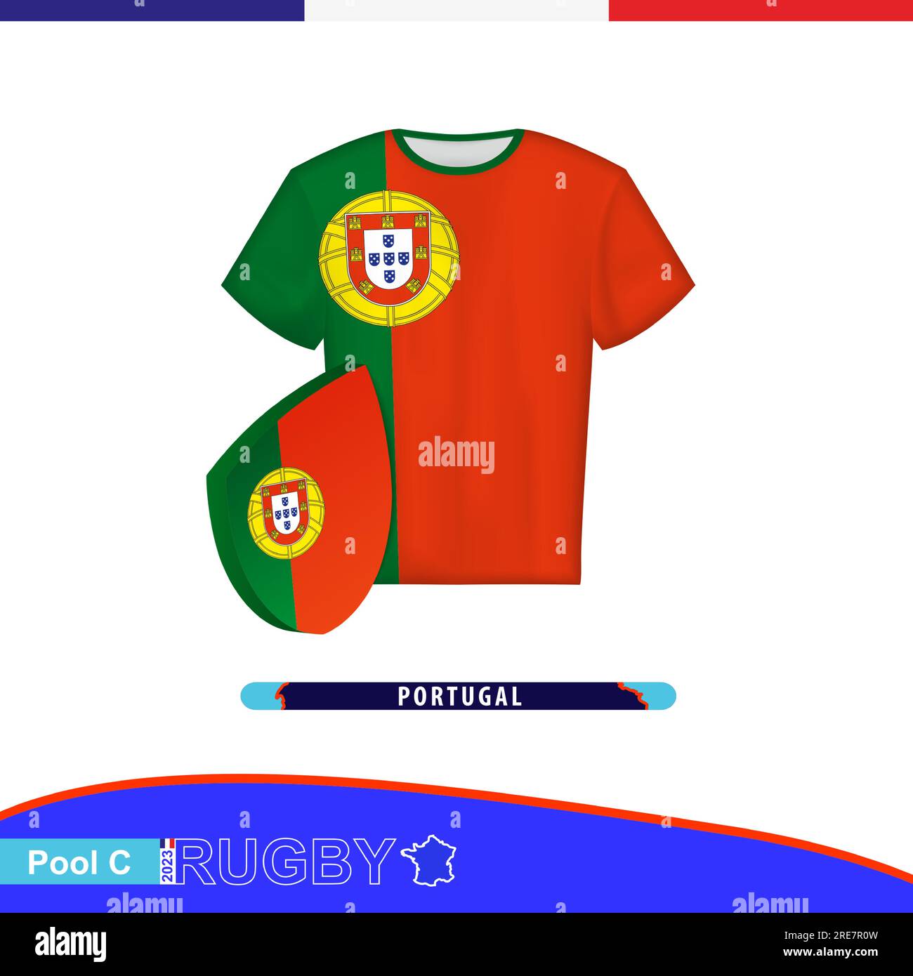 Rugby jersey of Portugal national team with flag. Vector illustration