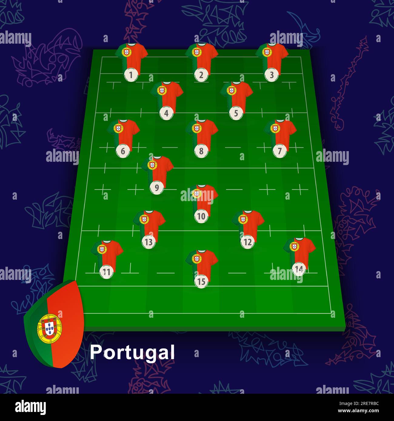 Portugal national rugby team on the rugby field. Illustration of