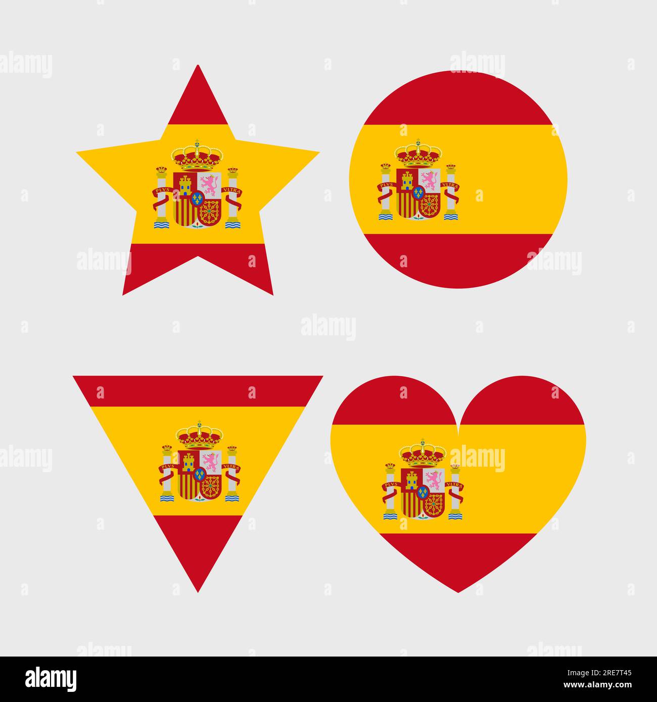 Spain flag vector icons set of illustrations in the shape of heart ...