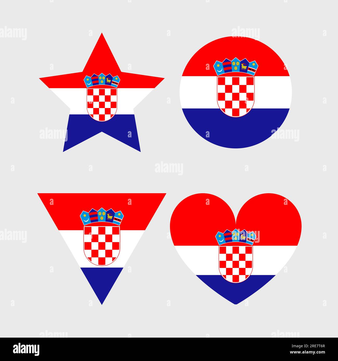 Croatia flag vector icons set of illustrations in the shape of heart, star, circle and map. Stock Vector