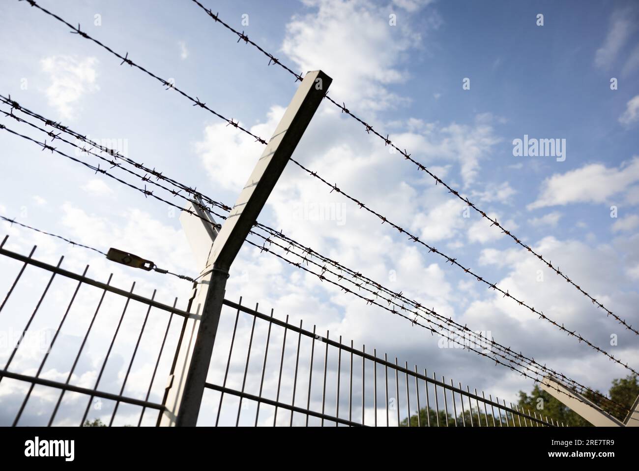 Security fence at Duesseldorf International Airport. Stock Photo