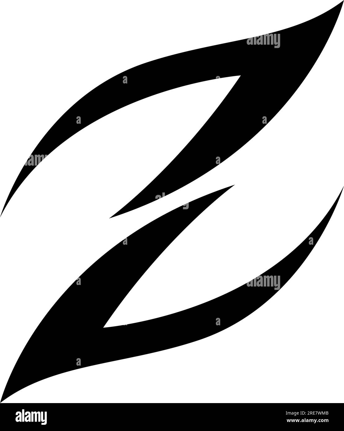 Black Fire Shaped Letter Z Icon on a White Background Stock Vector