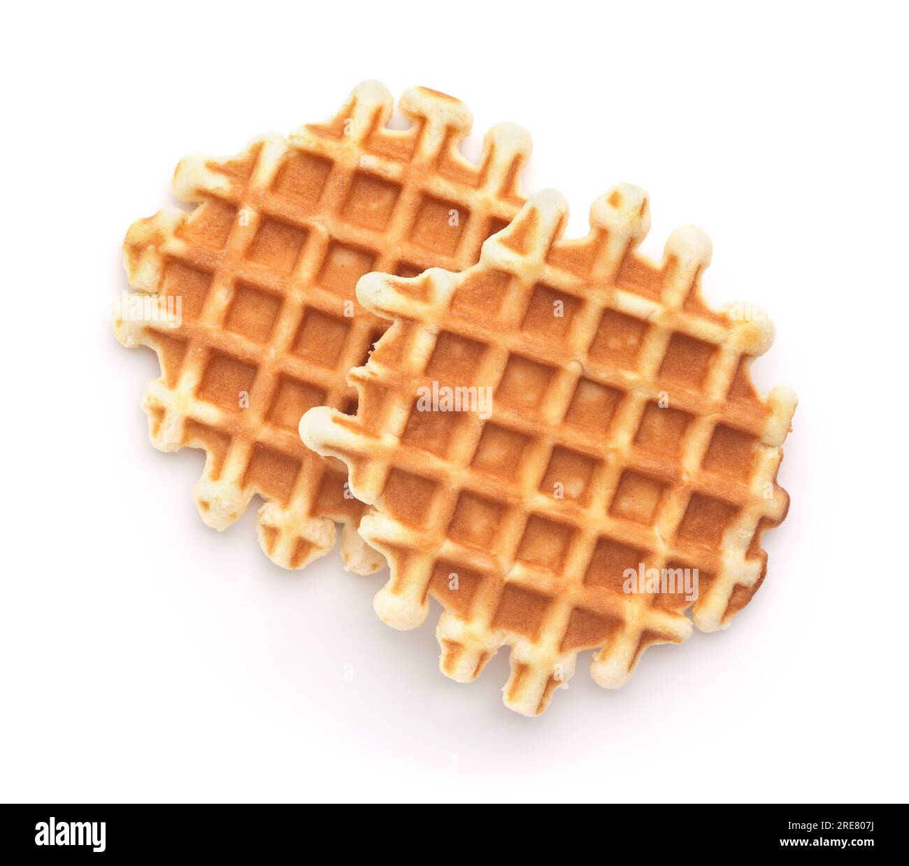 Top view of freshly baked homemade belgian waffles isolated on white Stock Photo