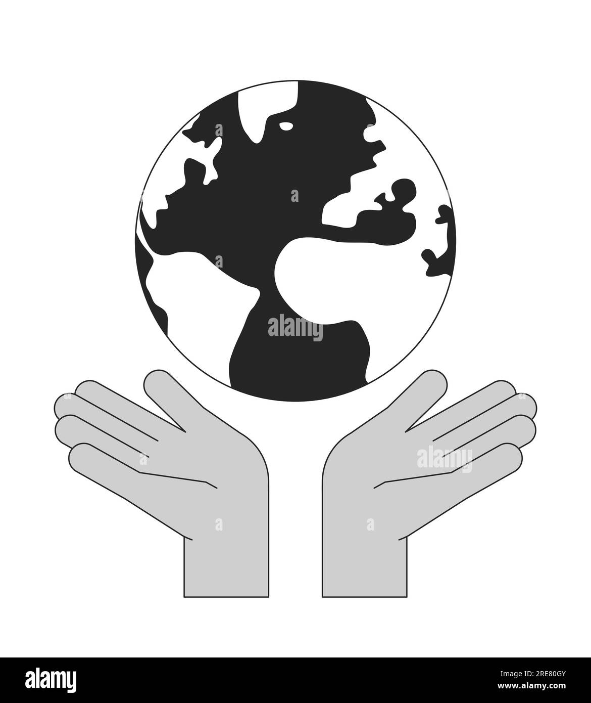 Hands protect earth flat monochrome isolated vector object Stock Vector