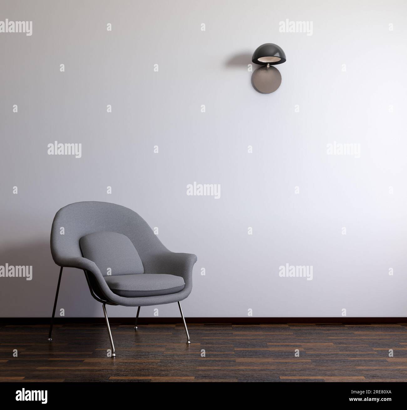 Simple and minimalist room with grey chair, blank wall mockup, 3d render Stock Photo