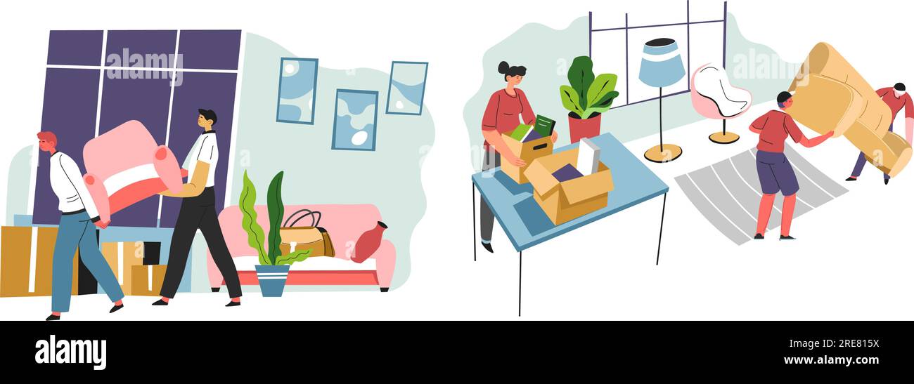 Delivery shipping company helping to move and place furniture to new