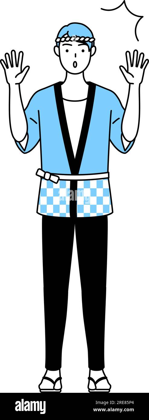 Man wearing Happi coat for summer festivals raising his hand in ...