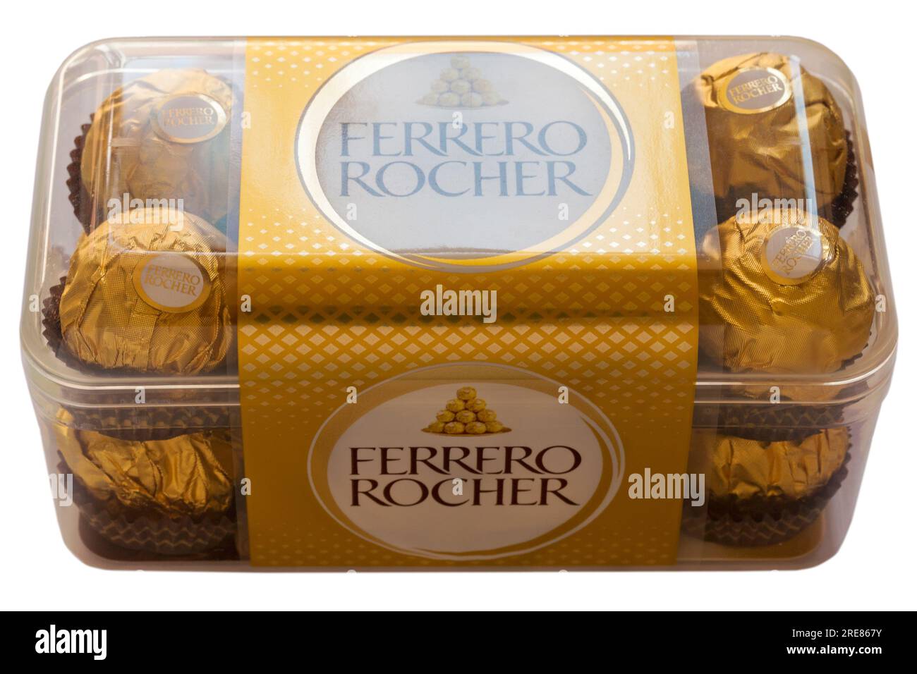 Box of Ferrero Rocher chocolates isolated on white background whole