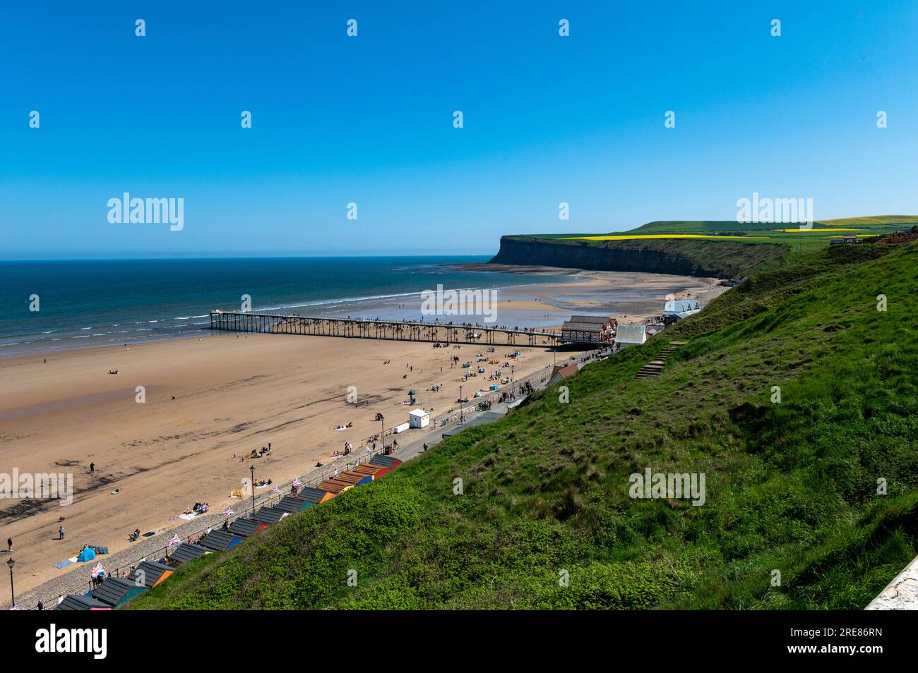 Saltburn beach with pier and tramway Stock Photo Alamy