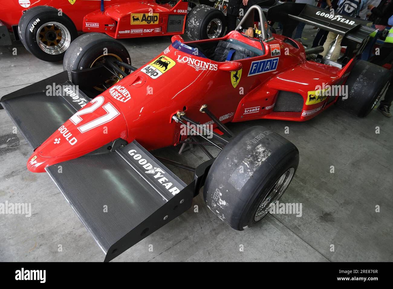 6 May 2018: Unknown run with historic 1984 Ferrari F1 Car model 126 C4 ex Michele Alboreto / René Arnoux during Minardi Historic Day 2018 in Imola Cir Stock Photo