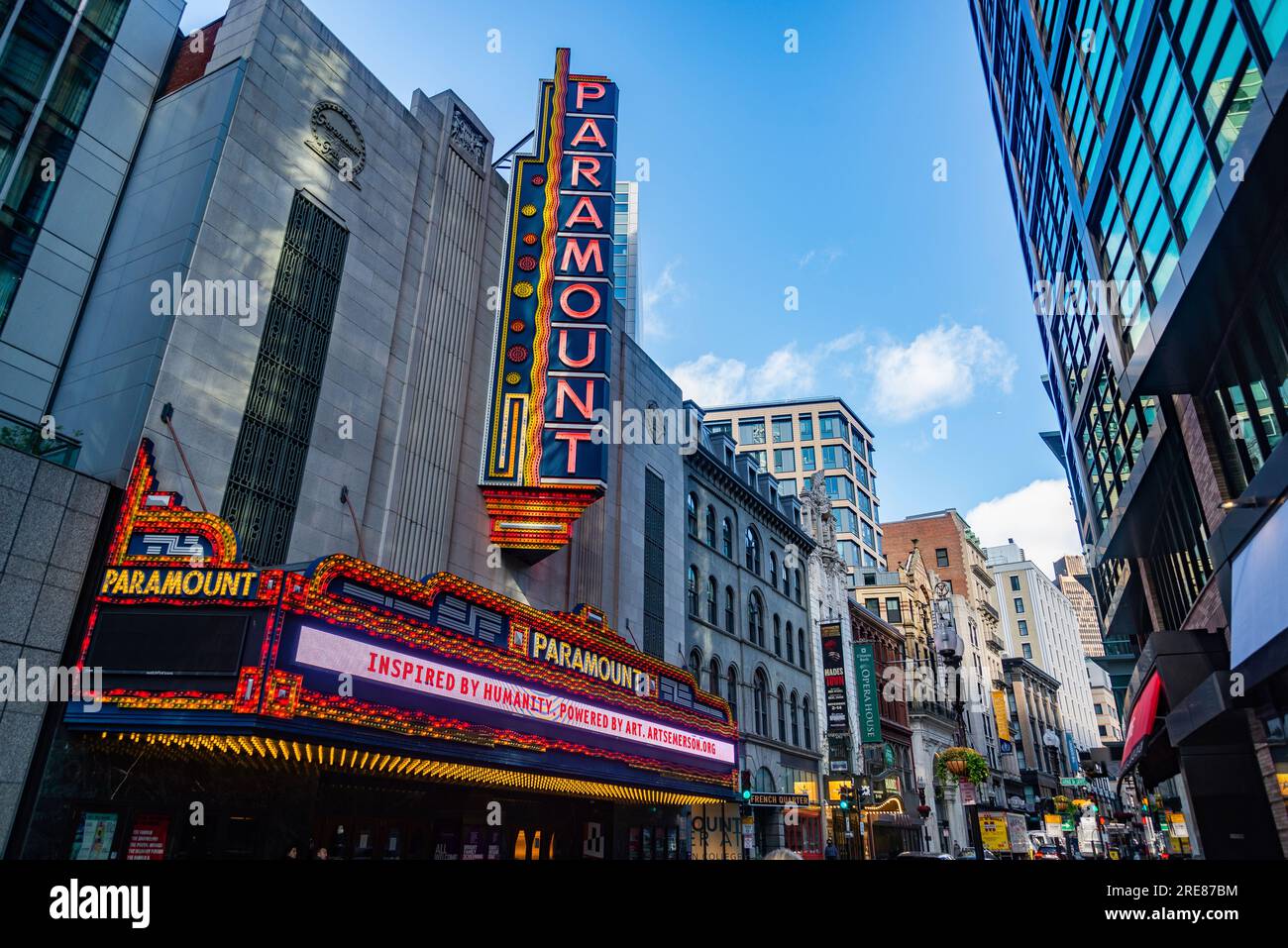The Paramount Theater, along Washington Street in Boston, Massachusetts. The Paramount is a