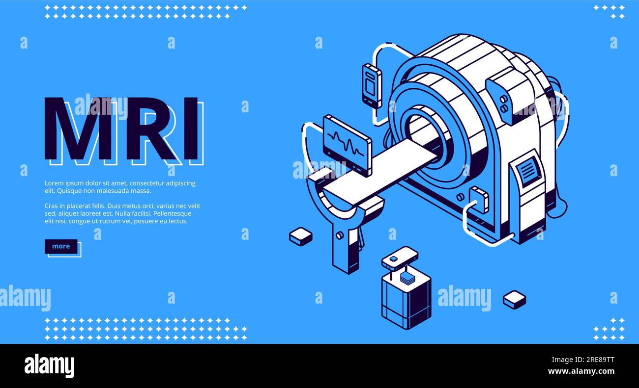 Mri scanner without patient isometric landing page. Empty room for