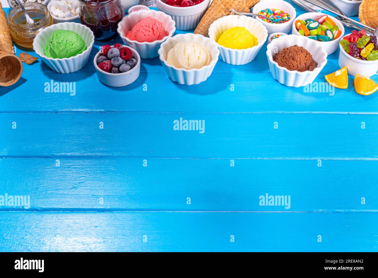 Ice cream festival background, Summer ice cream buffet with various