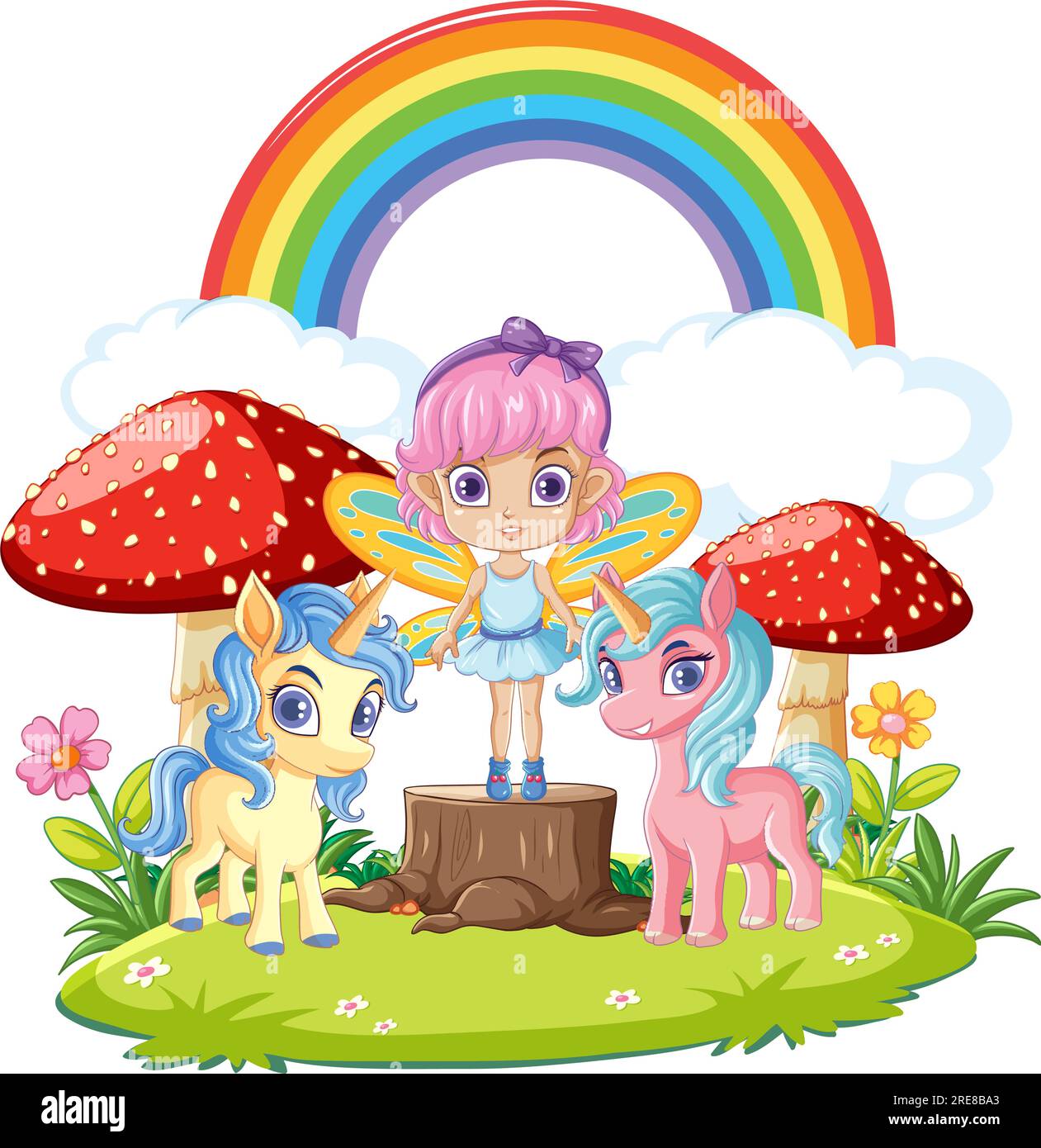 Fairy in the Forest with Rainbow in the Sky illustration Stock Vector ...