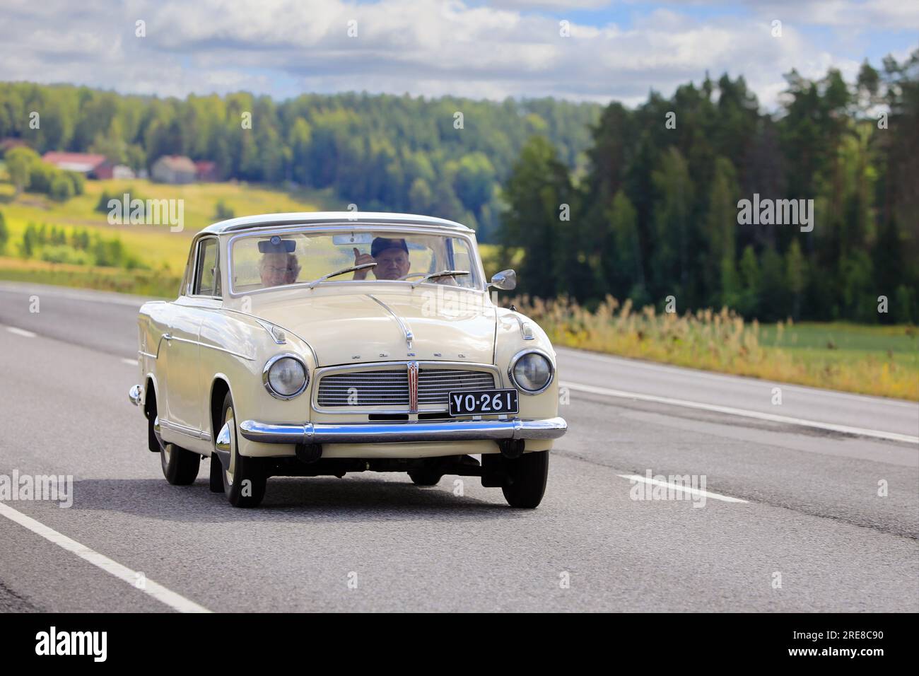 This rare Goliath Hansa 1100 Coupe classic car manufactured by Borgward is the only one owned and based in Finland. Salo, Finland. July 22, 2023. Stock Photo