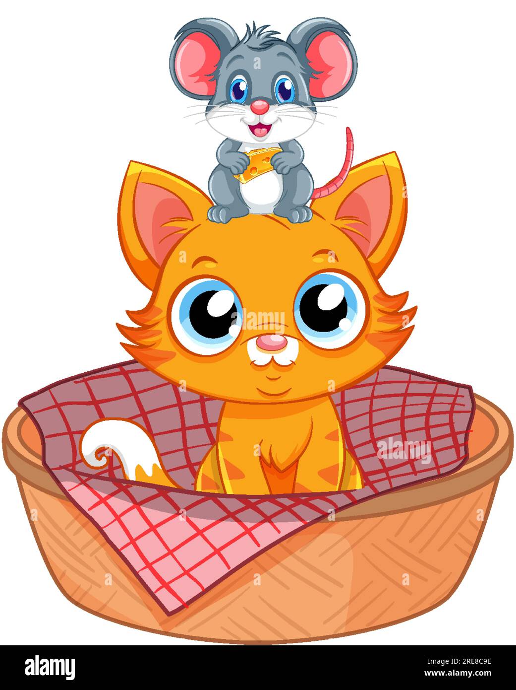 A Vector Cartoon Illustration Of A Cat And Mouse Sitting In A Basket ...