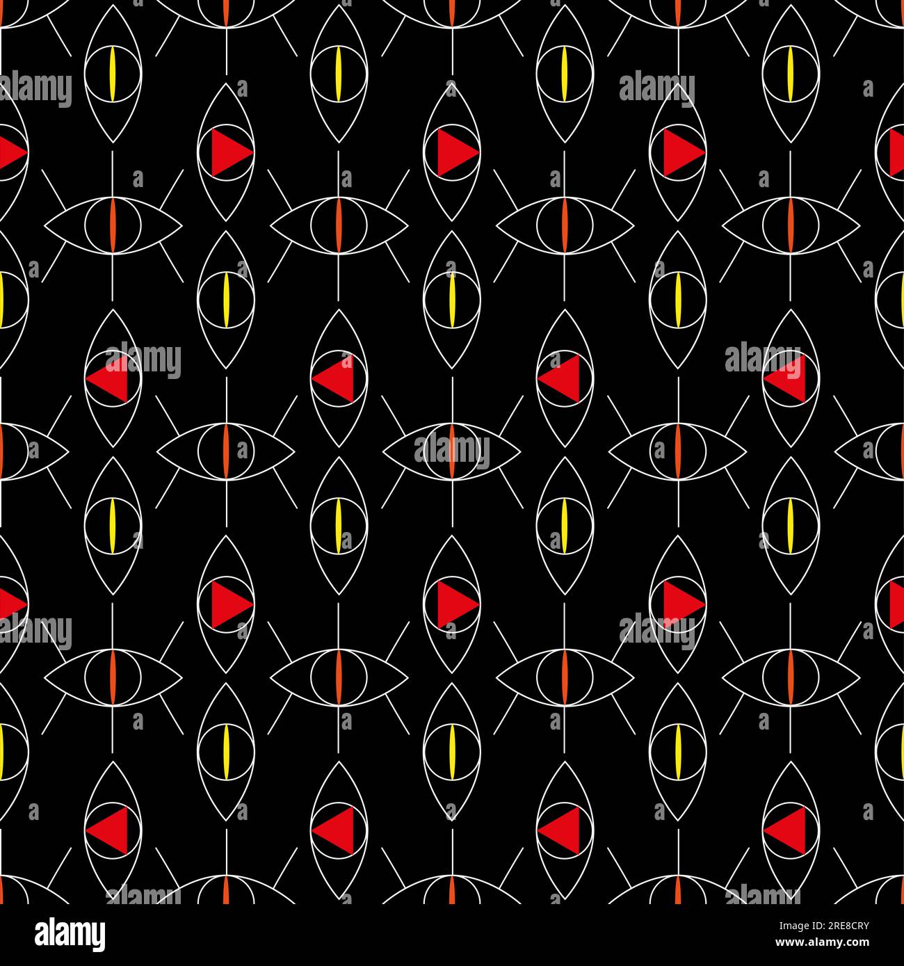 seamless pattern geometry eyes geometry linear illustration blue red yellow Stock Vector