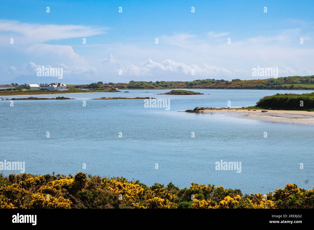 View of Inland Sea at high tide near Llanfairyneubwll, Caergeiliog, Isle of Anglesey, Wales, UK, Britain, Europe Stock Photo