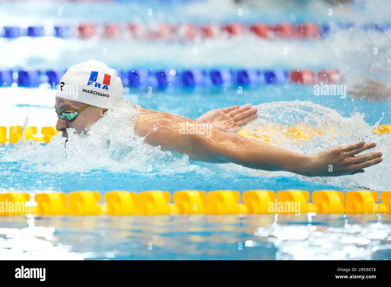 Leon Marchand of France competes during the men's 200m butterfly