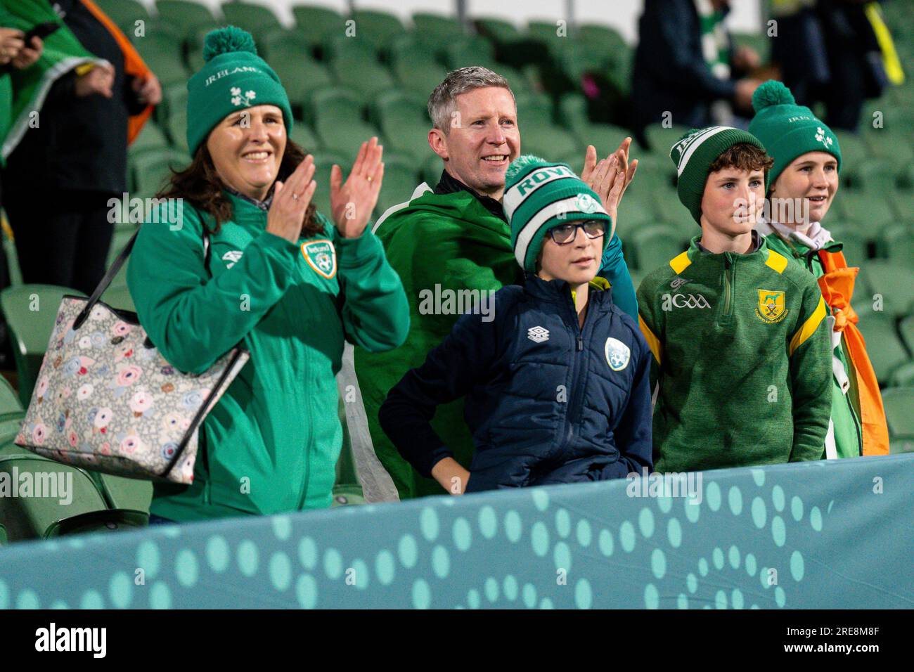 Republic of Ireland fans during the FIFA Women's World Cup 2023 group B match at the Perth Rectangular Stadium, Western Australia. Picture date: Wednesday July 26, 2023. Stock Photo