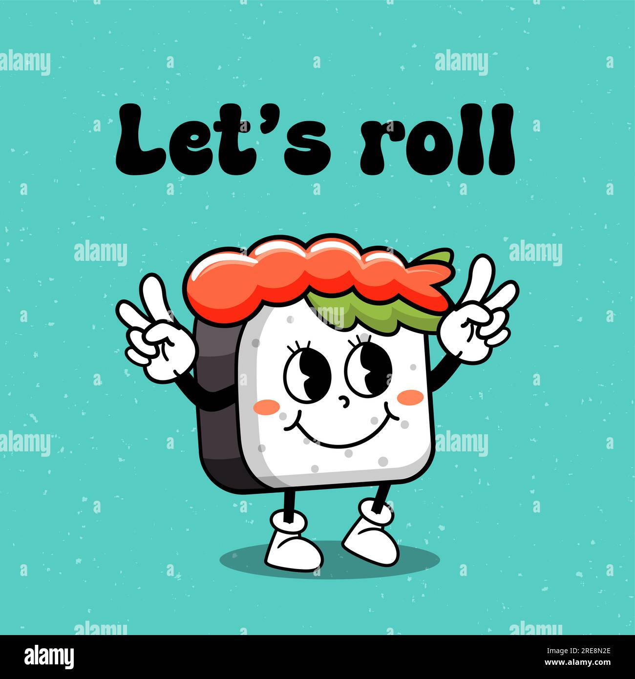 Cute cartoon sushi character with quote Lets roll. Vector illustration ...