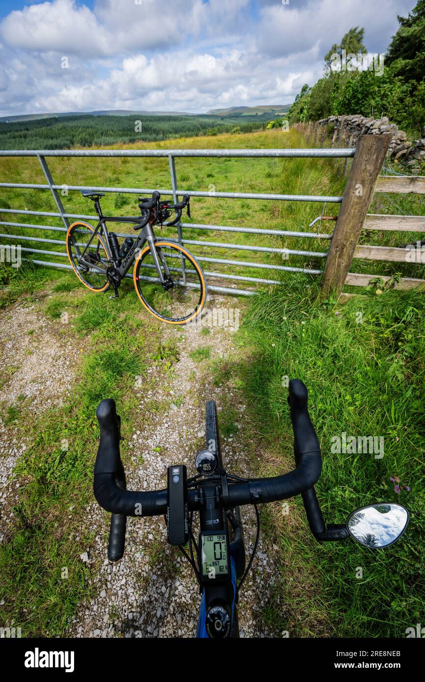 Orbea Gain electric bikes, Gisburn forest, Lancashire, UK. Stock Photo