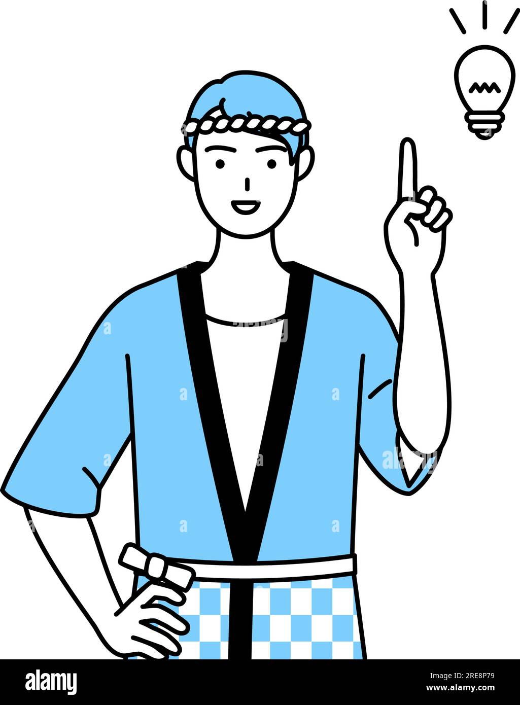 Man wearing Happi coat for summer festivals coming up with an idea