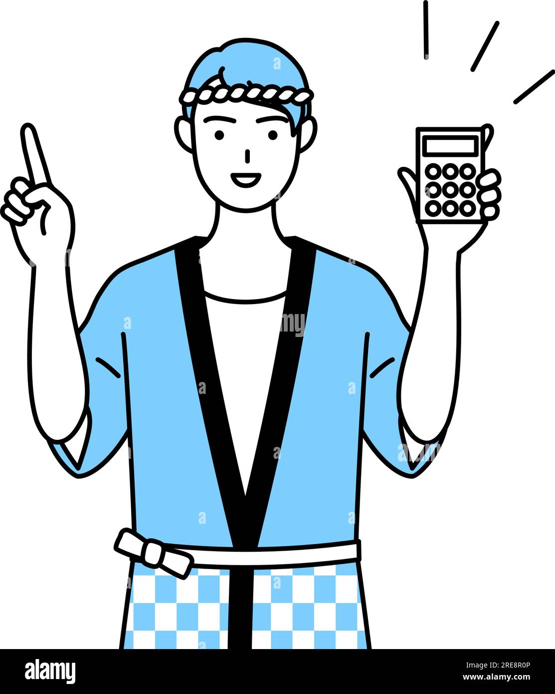Man wearing Happi coat for summer festivals holding a calculator and ...