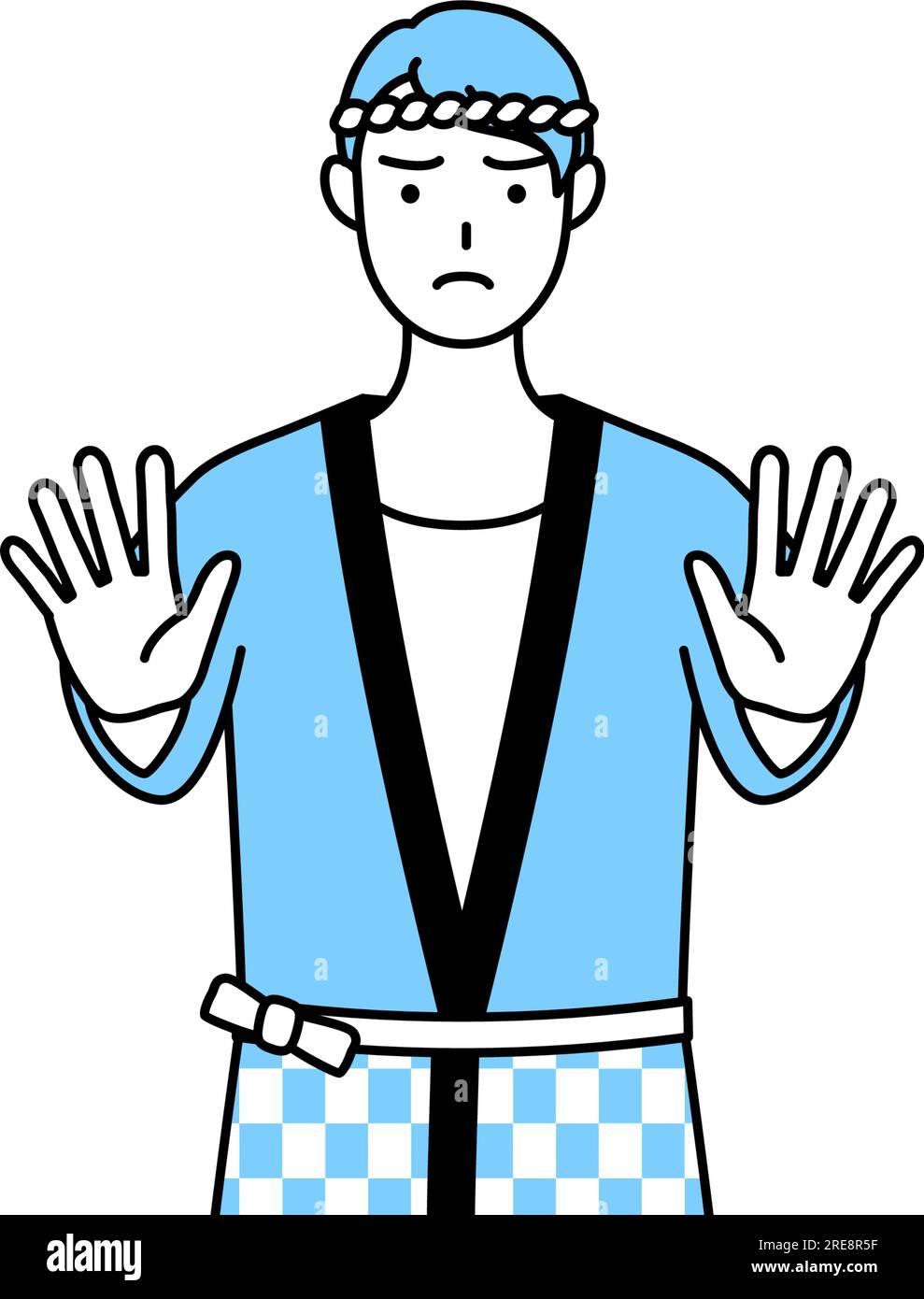 Man wearing Happi coat for summer festivals with his hands out in front ...