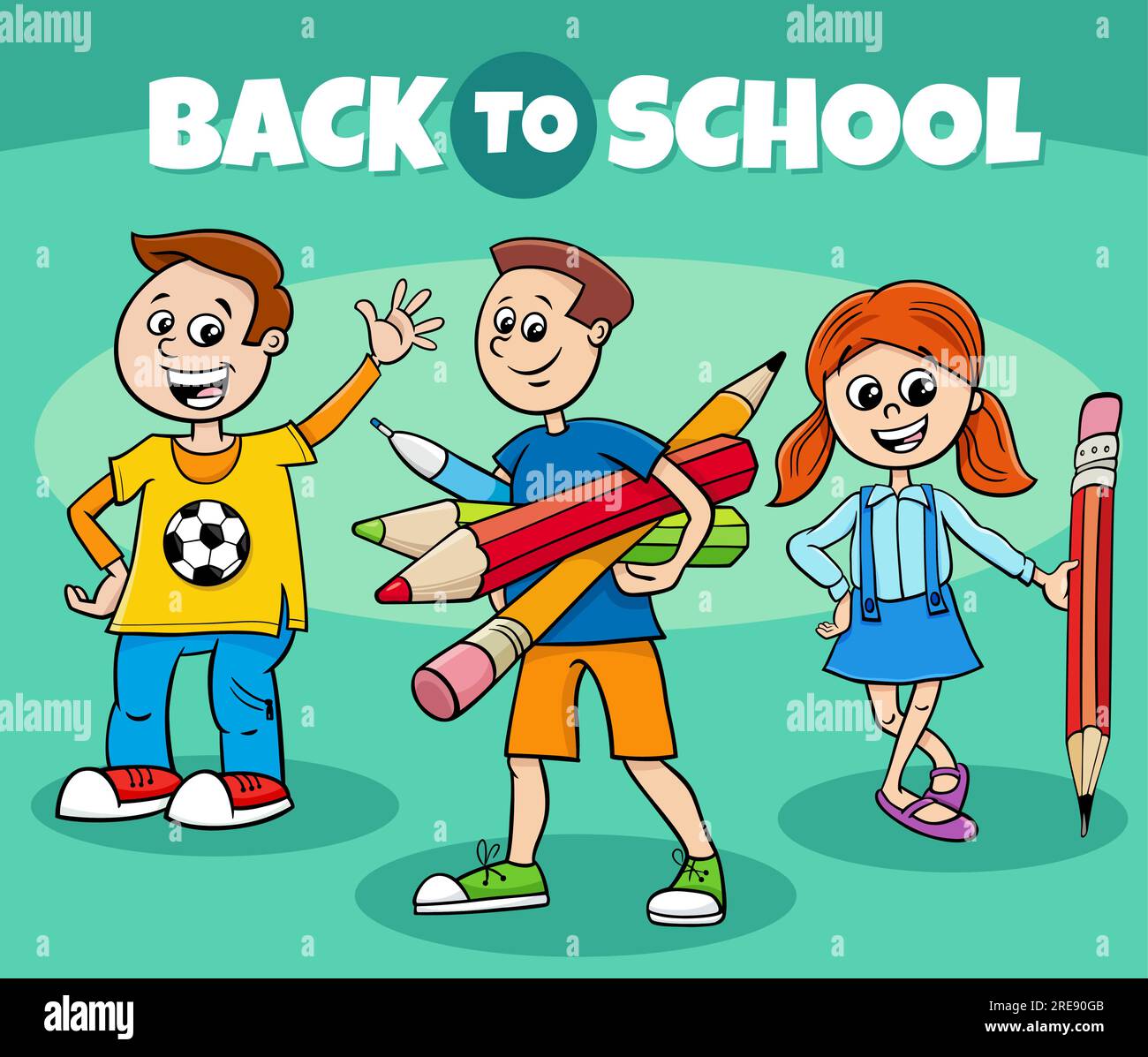 Cartoon illustration of elementary age children characters with Back to