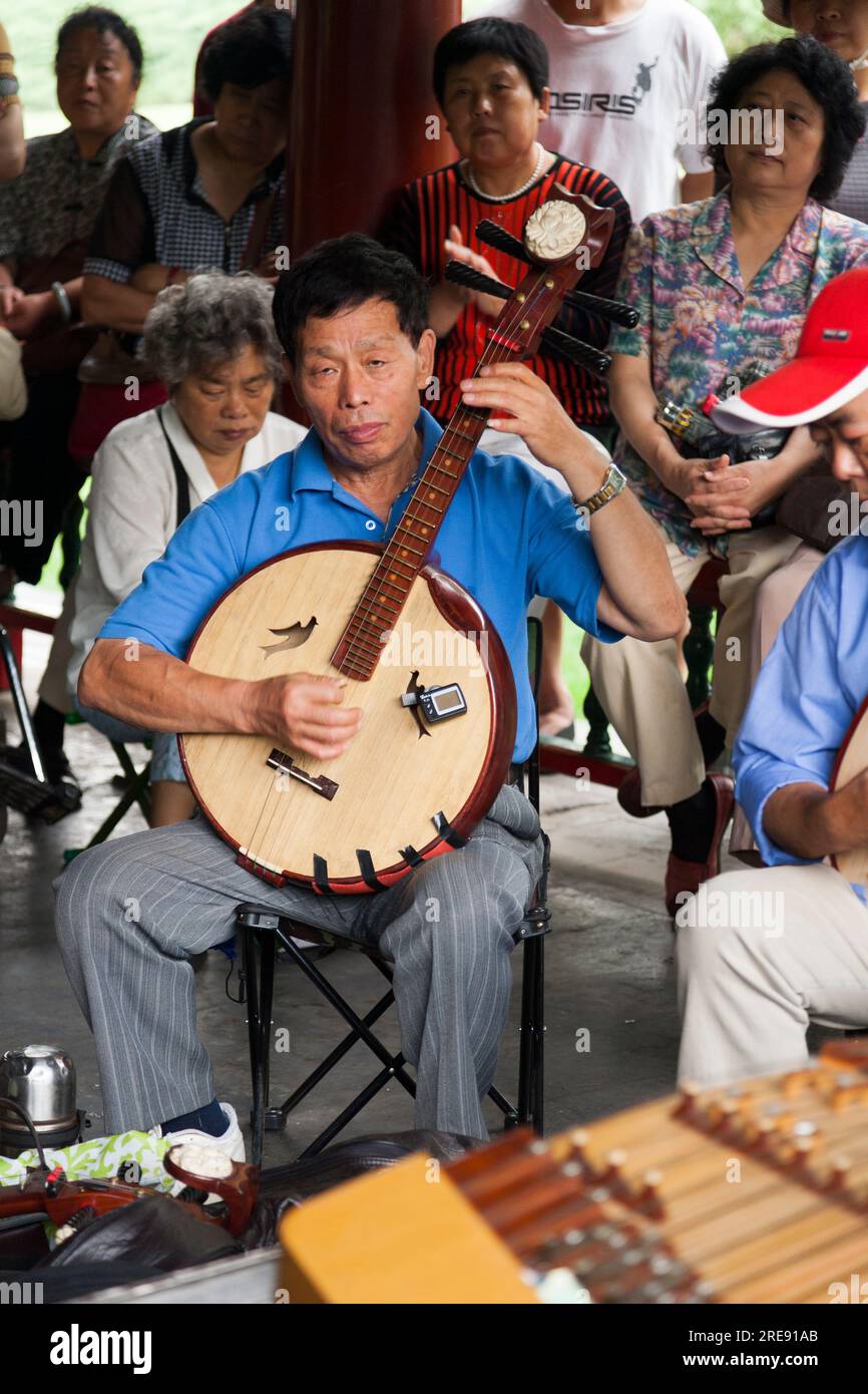 Musician playing musical instrument, a Ruan (traditional Chinese