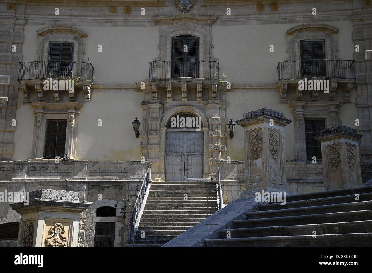 Scenic facade view of the Baroque style Palazzo Polara a historic