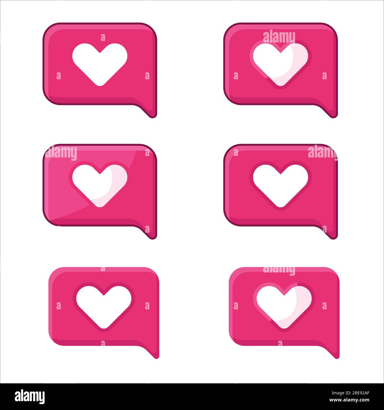 Set of heart message icons. Pink speech bubbles with white heart
