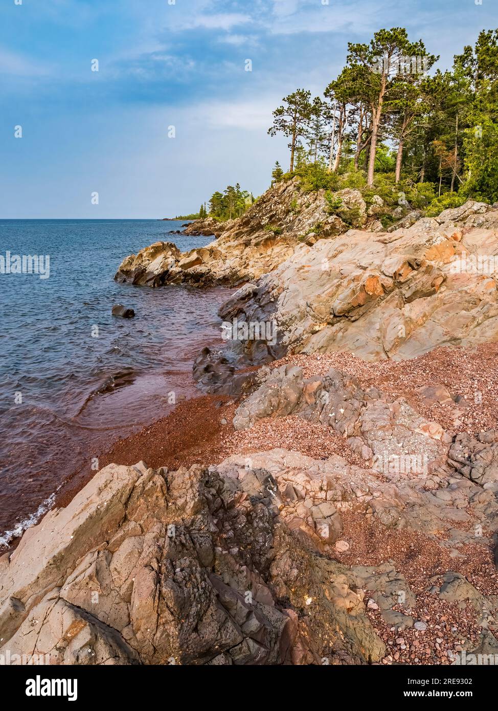 Rocky shoreline of Lake Superior in Hunters Point Park in Copper Harbor on the Keweenaw Peninsula  in Upper Michigan USA Stock Photo
