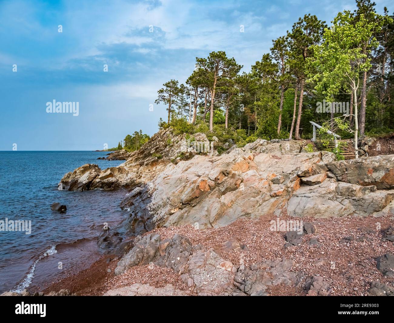 Rocky shoreline of Lake Superior in Hunters Point Park in Copper Harbor on the Keweenaw Peninsula  in Upper Michigan USA Stock Photo