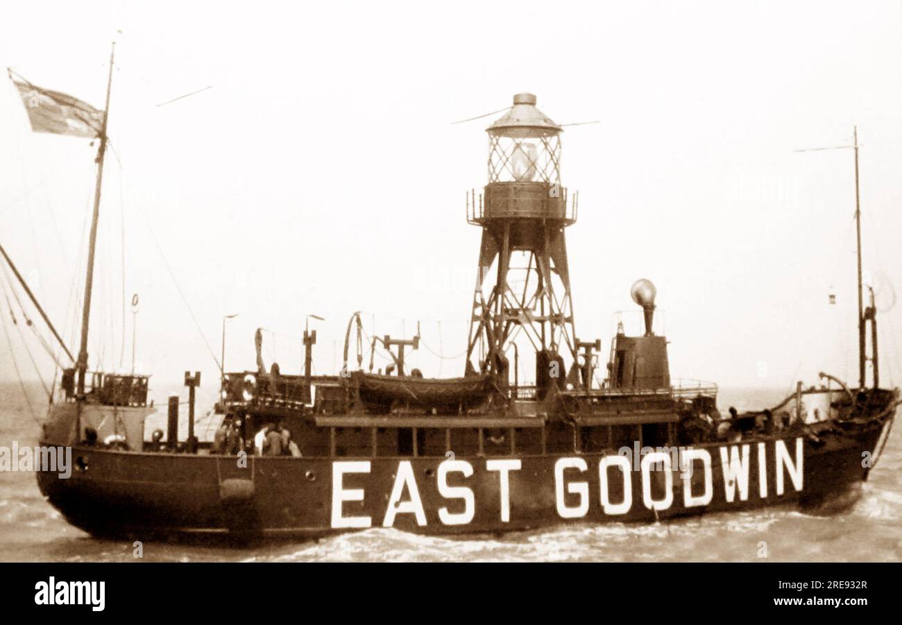 Nov. 11, 1954 - Eight trapped in wrecked Lightship. Man Stands on side of  vessel.: Eight men are reported to be trapped in the hull of South Goodwin Lightship  wrecked on the